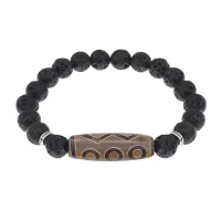 Браслет с 6-глазой бусиной Дзи и нат.камнем Лава BSDS8-24-09