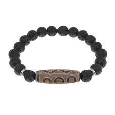 Браслет с 6-глазой бусиной Дзи и нат.камнем Лава BSDS8-24-09