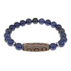 Браслет с 6-глазой бусиной Дзи и нат.камнем Лазурит BSDS8-24-10