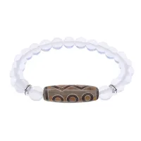 Браслет с 6-глазой бусиной Дзи и синт.камнем Лунный камень BSDS8-24-11