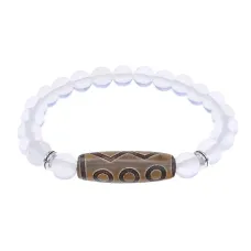 Браслет с 6-глазой бусиной Дзи и синт.камнем Лунный камень BSDS8-24-11