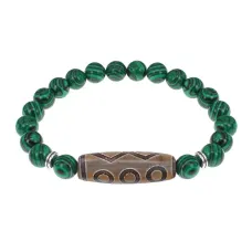 Браслет с 6-глазой бусиной Дзи и синтетическим камнем Малахит BSDS8-24-12