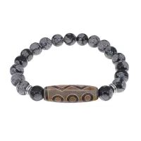 Браслет с 6-глазой бусиной Дзи и нат.камнем Снежный обсидиан BSDS8-24-14