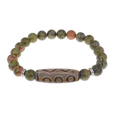 Браслет с 6-глазой бусиной Дзи и нат.камнем Унакит BSDS8-24-20