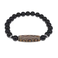 Браслет с 6-глазой бусиной Дзи и нат.камнем Черный агат BSDS8-24-23