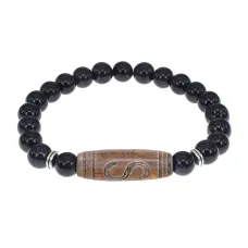 Браслет с Бусиной Дзи Денежный крючок и синт.камнем Синий авантюрин BSDS8-25-02