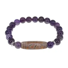 Браслет с бусиной Дзи Денежный крючок и нат.камнем Аметист BSDS8-25-03