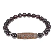 Браслет с бусиной Дзи Денежный крючок и нат. камнем Гранат BSDS8-25-06