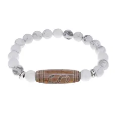 Браслет с Бусиной Дзи Денежный крючок и нат.камнем Кахолонг BSDS8-25-07