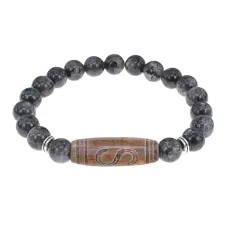 Браслет с бусиной Дзи Денежный крючок и нат. камнем Лабрадор BSDS8-25-08
