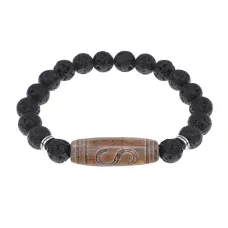 Браслет с Бусиной Дзи Денежный крючок и нат.камнем Лава BSDS8-25-09