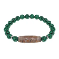 Браслет с бусиной Дзи Денежный крючок и синт.камнем Малахит BSDS8-25-12