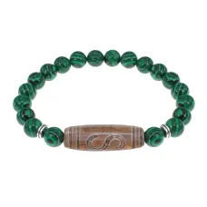 Браслет с бусиной Дзи Денежный крючок и синт.камнем Малахит BSDS8-25-12