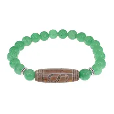 Браслет с бусиной Дзи Денежный крючок и нат.камнем Нефрит BSDS8-25-13
