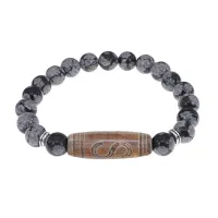 Браслет с бусиной Дзи Денежный крючок и нат.камнем Снежный обсидиан BSDS8-25-14