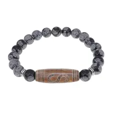 Браслет с бусиной Дзи Денежный крючок и нат.камнем Снежный обсидиан BSDS8-25-14