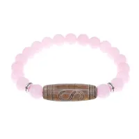 Браслет с бусиной Дзи Денежный крючок и нат.камнем Розовый кварц BSDS8-25-15