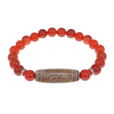 Браслет с бусиной Дзи Денежный крючок и нат.камнем Сердолик BSDS8-25-17