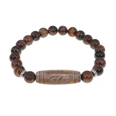Браслет с бусиной Дзи Денежный крючок и нат. камнем Тигровый глаз BSDS8-25-19
