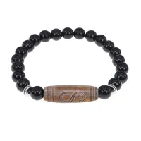 Браслет с Бусиной Дзи Денежный крючок и нат.камнем Черный агат BSDS8-25-23
