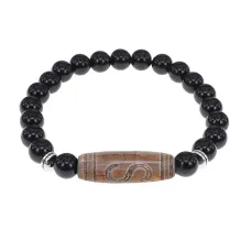 Браслет с Бусиной Дзи Денежный крючок и нат.камнем Черный агат BSDS8-25-23