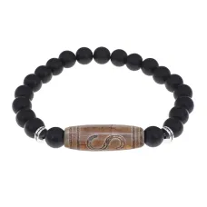 Браслет с бусиной Дзи Денежный крючок и синт. камнем Шунгит BSDS8-25-24