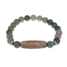 Браслет с бусиной Дзи Денежный крючок и нат. камнем Яшма BSDS8-25-25