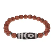 Браслет с 2-глазой бусиной Дзи и синт.камнем Коричневый авантюрин BSDS8-26-01