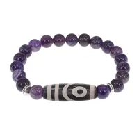 Браслет с 2-глазой бусиной Дзи и нат.камнем Аметист BSDS8-26-03