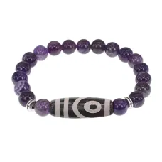 Браслет с 2-глазой бусиной Дзи и нат.камнем Аметист BSDS8-26-03