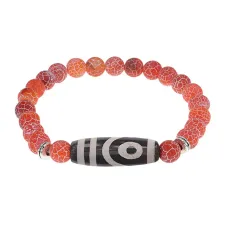 Браслет с 2-глазой бусиной Дзи и нат.камнем Африканский агат BSDS8-26-04