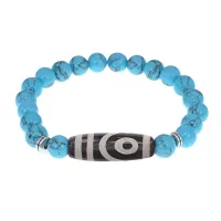 Браслет с 2-глазой бусиной Дзи и синт.камнем Бирюза BSDS8-26-05
