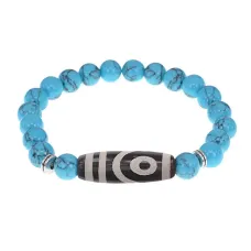 Браслет с 2-глазой бусиной Дзи и синт.камнем Бирюза BSDS8-26-05