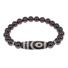 Браслет с 2-глазой бусиной Дзи и нат.камнем Гранат BSDS8-26-06