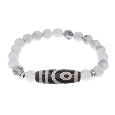 Браслет с 2-глазой бусиной Дзи и нат.камнем Кахолонг BSDS8-26-07