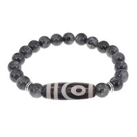 Браслет с 2-глазой бусиной Дзи и нат.камнем Лабрадор BSDS8-26-08