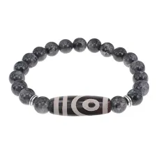 Браслет с 2-глазой бусиной Дзи и нат.камнем Лабрадор BSDS8-26-08