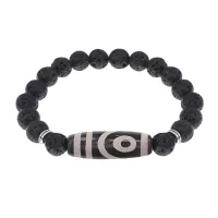 Браслет с 2-глазой бусиной Дзи и нат.камнем Лава BSDS8-26-09