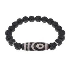 Браслет с 2-глазой бусиной Дзи и нат.камнем Лава BSDS8-26-09