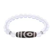 Браслет с 2-глазой бусиной Дзи и синт.камнем Лунный камень BSDS8-26-11