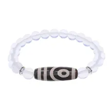 Браслет с 2-глазой бусиной Дзи и синт.камнем Лунный камень BSDS8-26-11