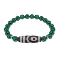 Браслет с 2-глазой бусиной Дзи и синт.камнем Малахит BSDS8-26-12