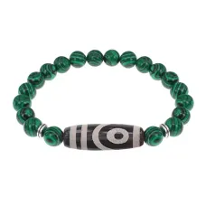 Браслет с 2-глазой бусиной Дзи и синт.камнем Малахит BSDS8-26-12