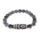 Браслет с 2-глазой бусиной Дзи и нат.камнем Снежный обсидиан BSDS8-26-14