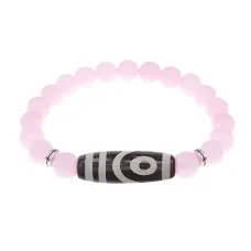 Браслет с 2-глазой бусиной Дзи и нат.камнем Розовый кварц BSDS8-26-15