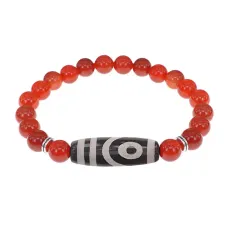 Браслет с 2-глазой бусиной Дзи и нат.камнем Сердолик BSDS8-26-17