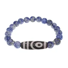 Браслет с 2-глазой бусиной Дзи и нат.камнем Содалит BSDS8-26-18