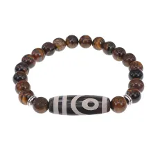 Браслет с 2-глазой бусиной Дзи и нат.камнем Тигровый глаз BSDS8-26-19