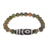 Браслет с 2-глазой бусиной Дзи и нат.камнем Унакит BSDS8-26-20