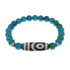 Браслет с 2-глазой бусиной Дзи и синт.камнем Хризоколла BSDS8-26-21